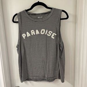 Madewell PARADISE tank. Black and white striped high neck tank.